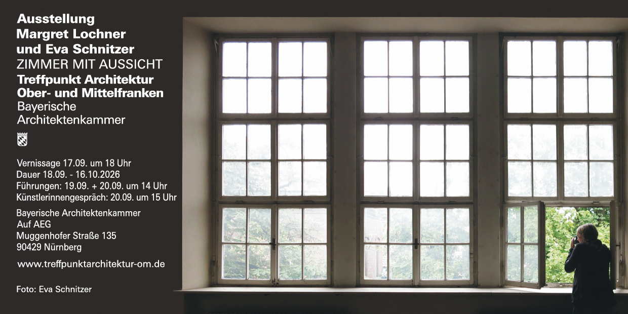 Flyer zur Ausstellung Eva Schnitzer und Margret Lochner "Zimmer mit Aussicht"